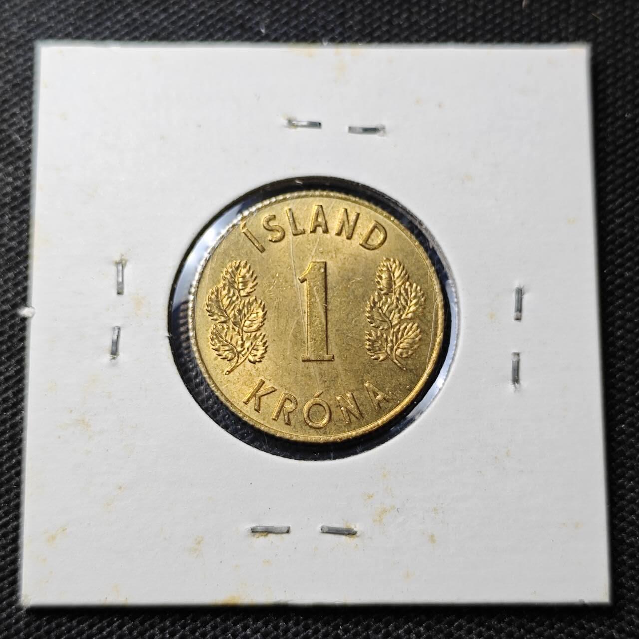 KK钱币收藏小铺 第313期 周末发货 1970冰岛1克朗 铜币 好品 