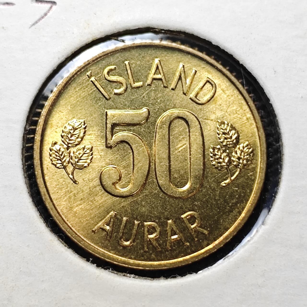KK钱币收藏小铺 第313期 周末发货 1974冰岛50奥拉 好品铜币