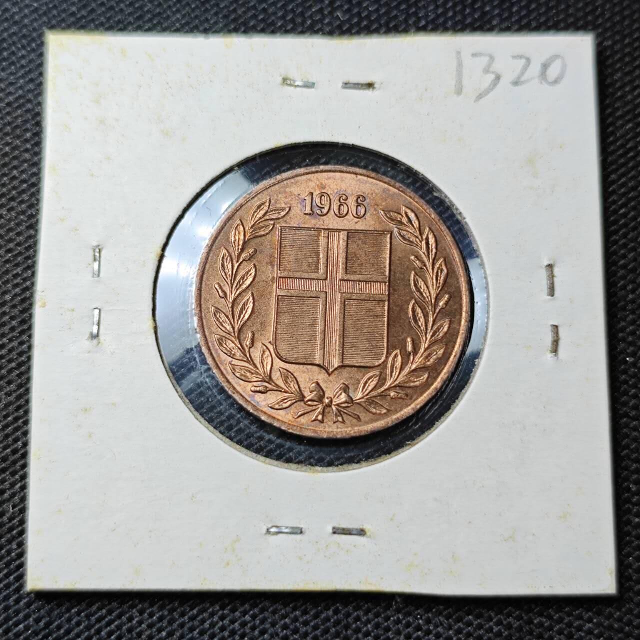 KK钱币收藏小铺 第313期 周末发货 1966冰岛5奥拉铜币