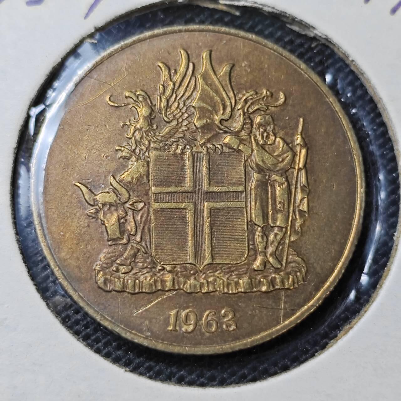 KK钱币收藏小铺 第313期 周末发货  1963冰岛2克朗 铜币