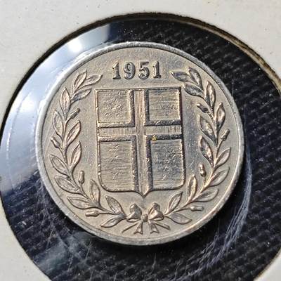KK钱币收藏小铺 第313期 周末发货 - 1951冰岛25奥拉 