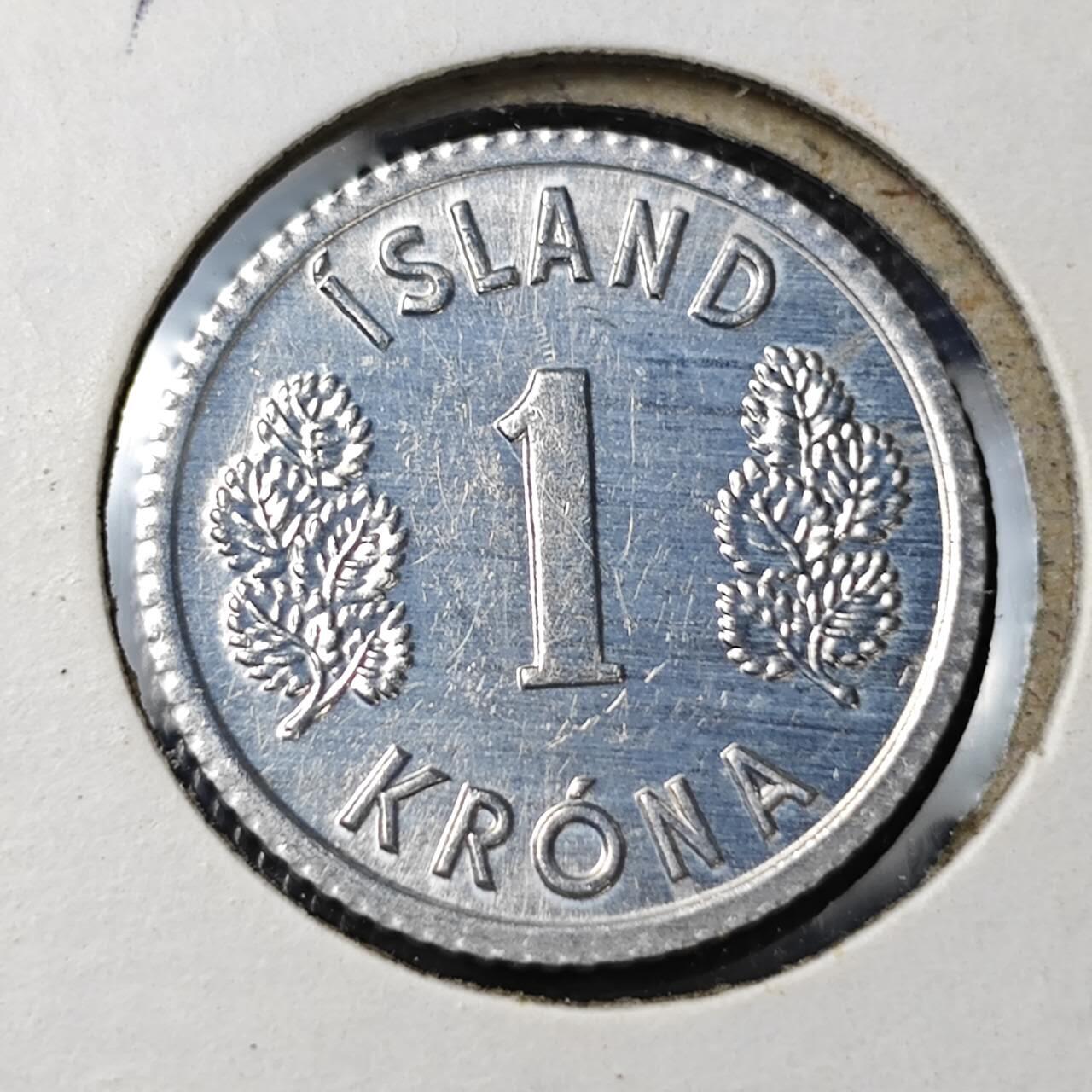 KK钱币收藏小铺 第313期 周末发货 1977冰岛1克朗