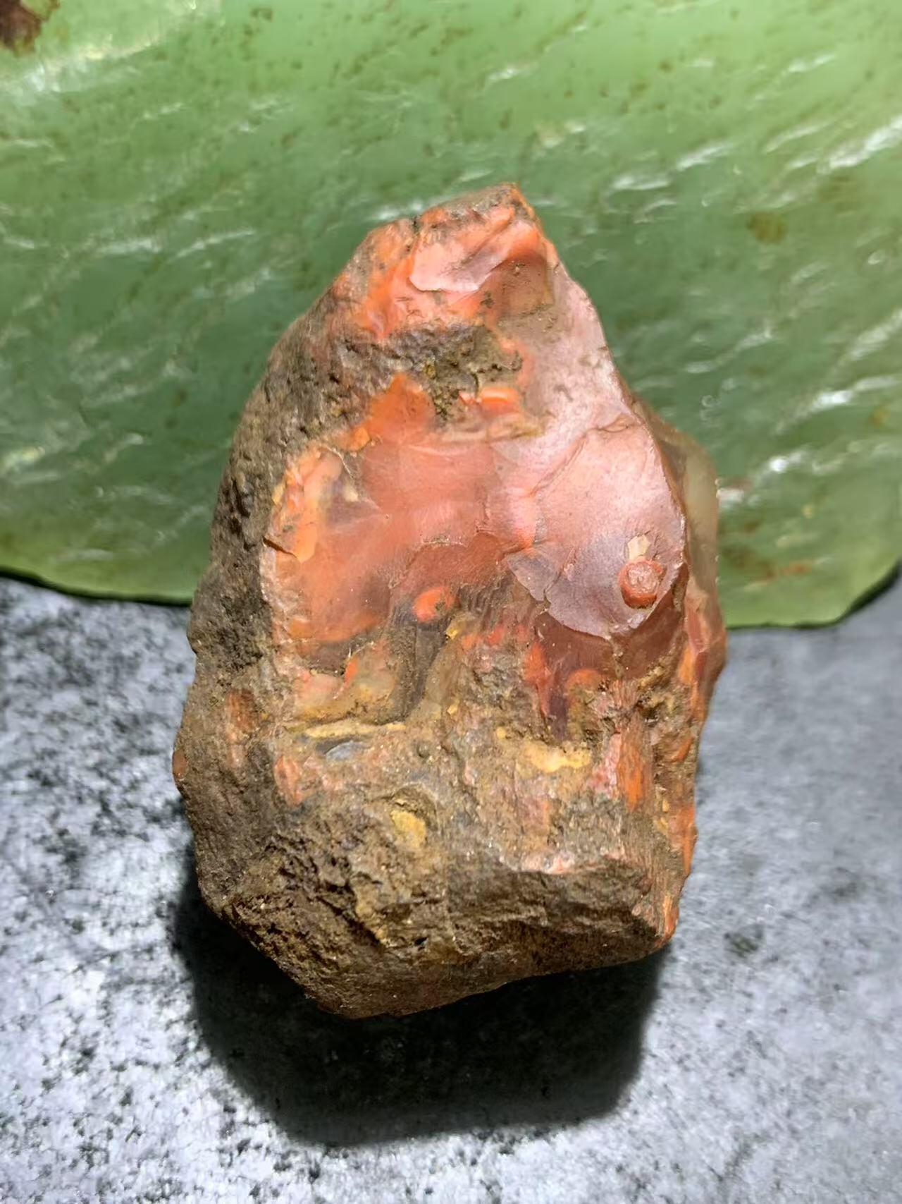精美原皮荔枝冻飘柿子红大开窗料南红玛瑙原石一颗
