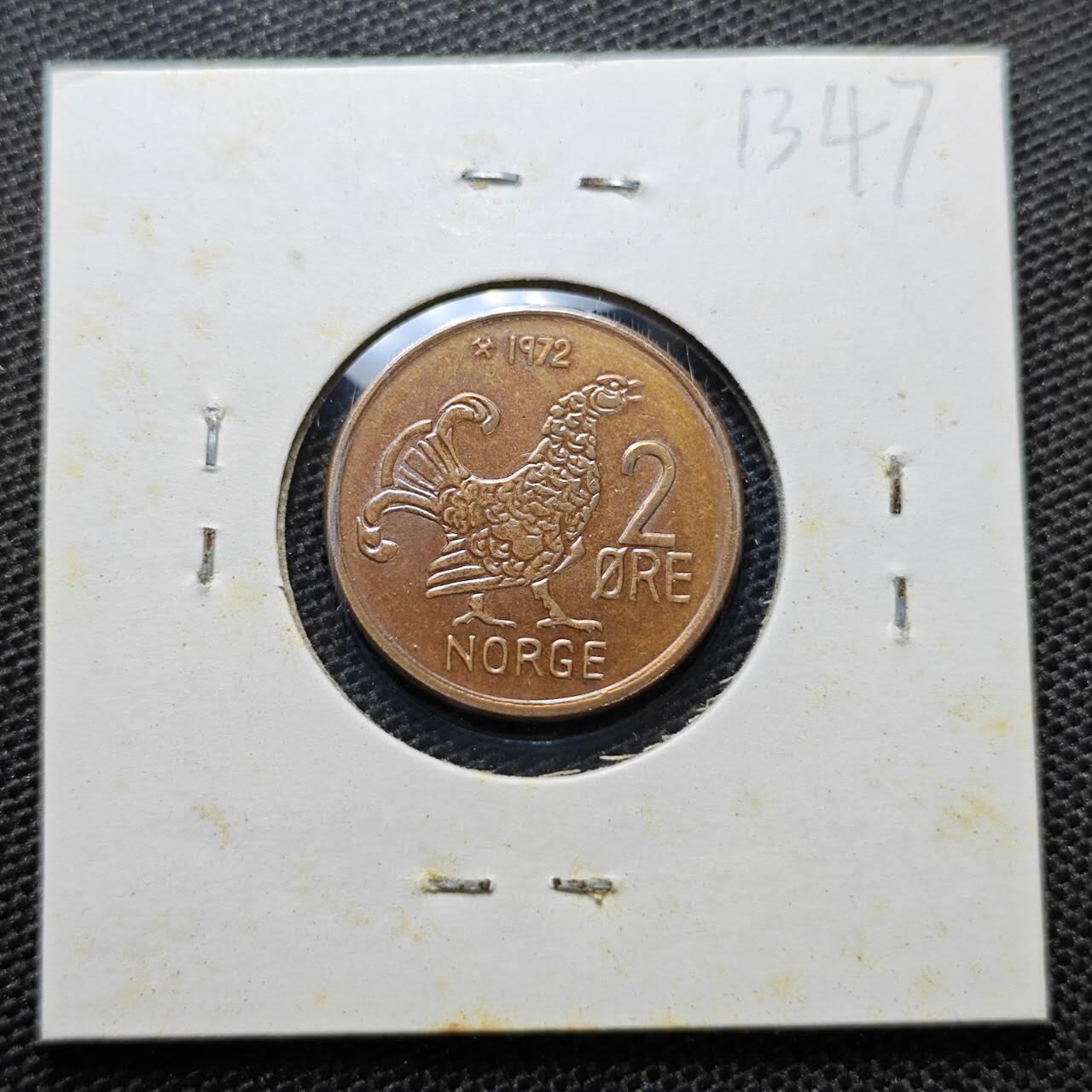 KK钱币收藏小铺 第313期 周末发货  1972挪威2欧尔铜币 动物版