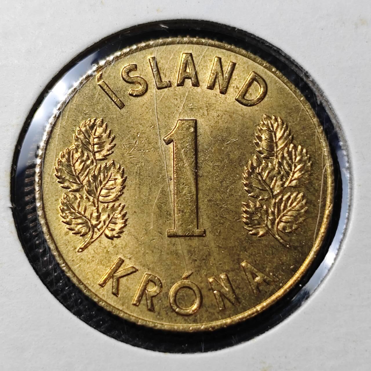KK钱币收藏小铺 第313期 周末发货 1970冰岛1克朗 铜币 好品 