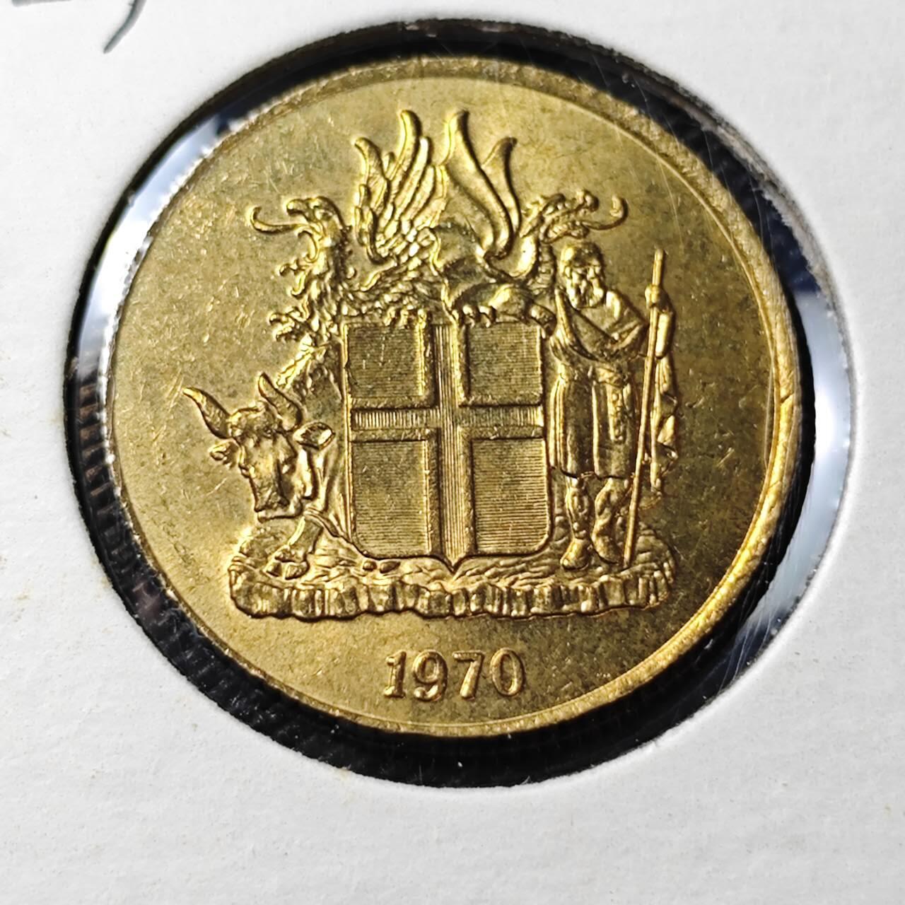 KK钱币收藏小铺 第313期 周末发货 1970冰岛1克朗 铜币 好品 
