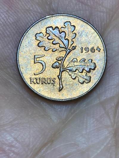 2025年第七十场(总第九十六场）外国好品散币(免佣金) - 土耳其🇹🇷1964年5库鲁(独立后第五套第一版，2.5g青铜材质版)