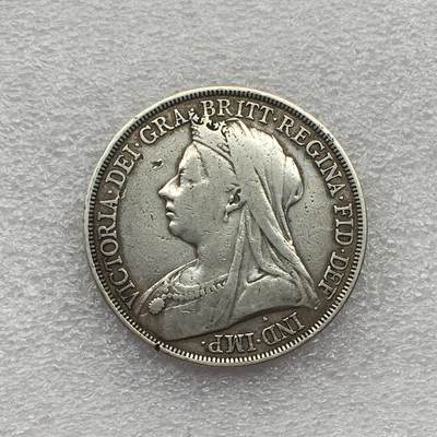 世界钱币专场拍卖 - 1893年英国维多利亚女王披纱马剑1克朗流通银币 28克 92.5%银