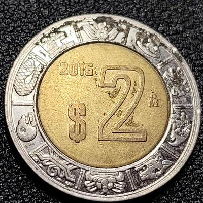 泉币菌-第65场-精品场（冲刺百粉，百粉继续福利） - 墨西哥2比索 23mm 玛雅鹰蛇双色币