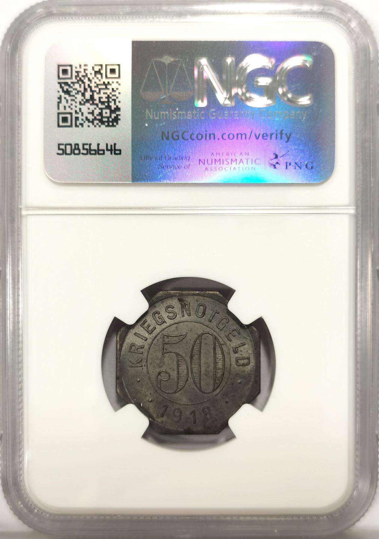 博洋堂德系小专场暨第132期（全场包邮） NGC MS65 冠军分！德紧德国克赖尔斯海姆1918年胜利场景50芬尼铁币