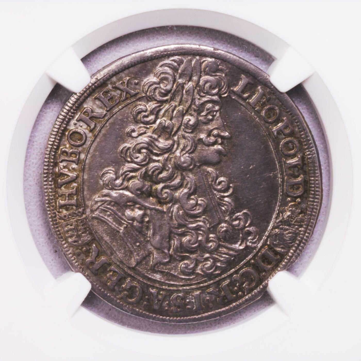 NGC-MS62 1703/2匈牙利神罗利奥波德大卷毛半泰勒银币