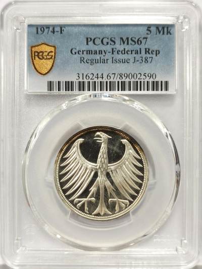 博洋堂德系小专场暨第132期（全场包邮） - PCGS MS67 亚军分！联邦德国1974年F版5马克银币