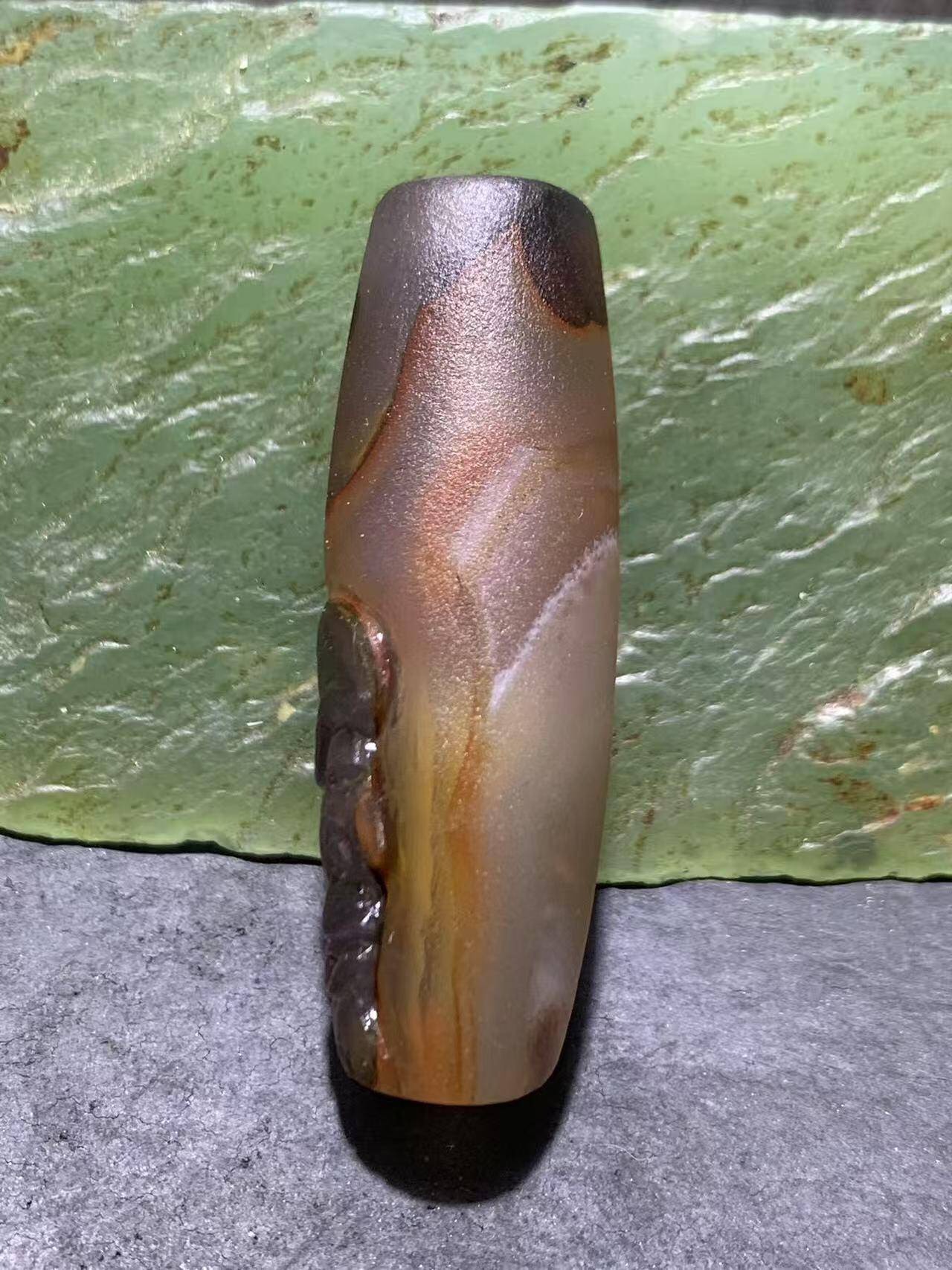 精美亚光高玉化巴西玛瑙手工俏色巧雕达摩桶珠一个！