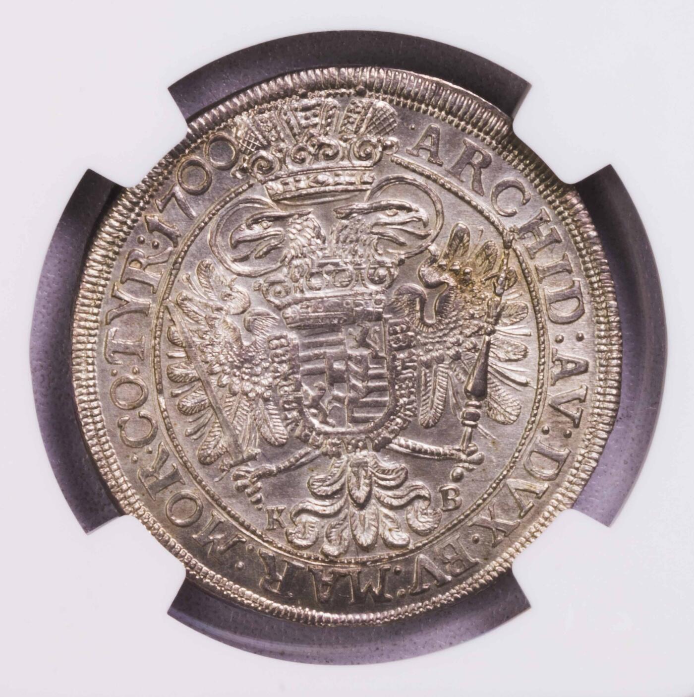 NGC-MS62 1700匈牙利神罗利奥波德大卷毛半泰勒银币
