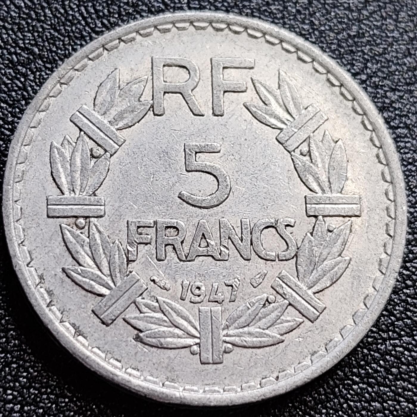 泉币菌-第65场-精品场 大铝币 法国1947年5法郎 铝币 31mm 自由女神头像