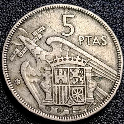 泉币菌-第62场-各国散币场 - 西班牙1957年5比塞塔 弗朗哥鹰徽23mm