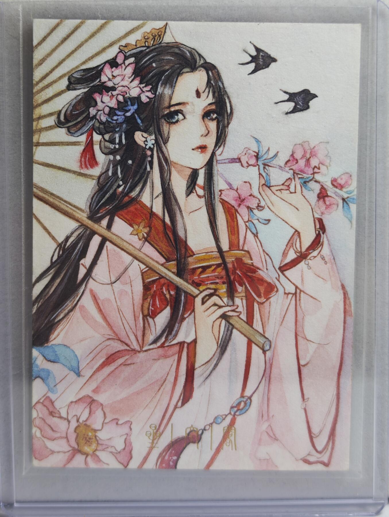 白泽拍卖卡牌手绘专场第21期（七月将残暑未收， 晚凉庭院独登楼） 2024 木木手绘卡 桃花姑娘 木木亲签 卡夹封装