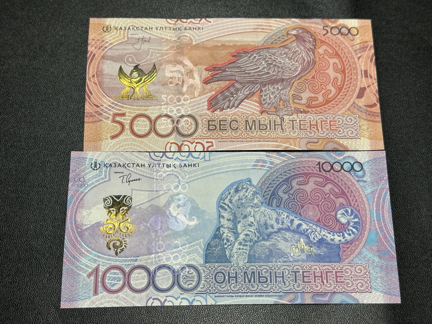 《外钞收藏家》第五百五十期（本期精选优质评级和丰富的裸币套币）（长期征集拍品、欢迎藏友们联系送拍合作） 哈萨克斯坦新版5000和1万 两张 全新UNC