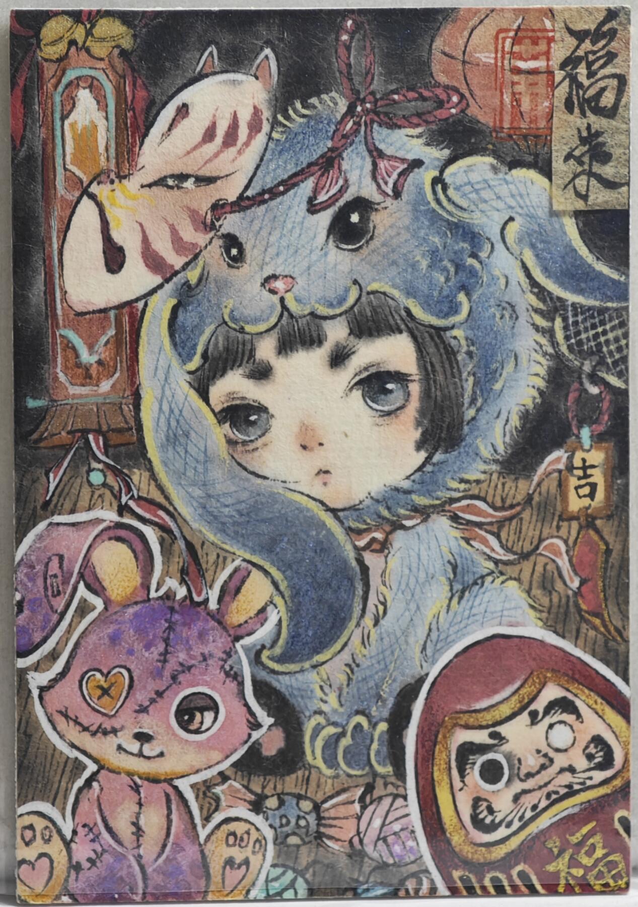 白泽拍卖卡牌手绘专场第21期（七月将残暑未收， 晚凉庭院独登楼） 2025 39.6度手绘卡 福来 马马亲签