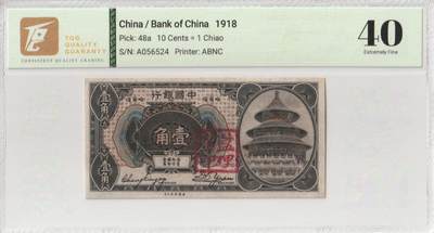 2025七月第三期（总185期） - 中国银行1918版壹角TQG40分A冠，哈尔滨地名，天坛，早期少见辅币券