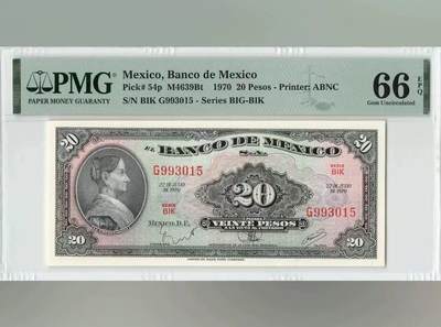 【礼羽收藏】🌏世界钱币拍卖第97期 - 墨西哥 1970年20比索 PMG66EPQ 亚军分