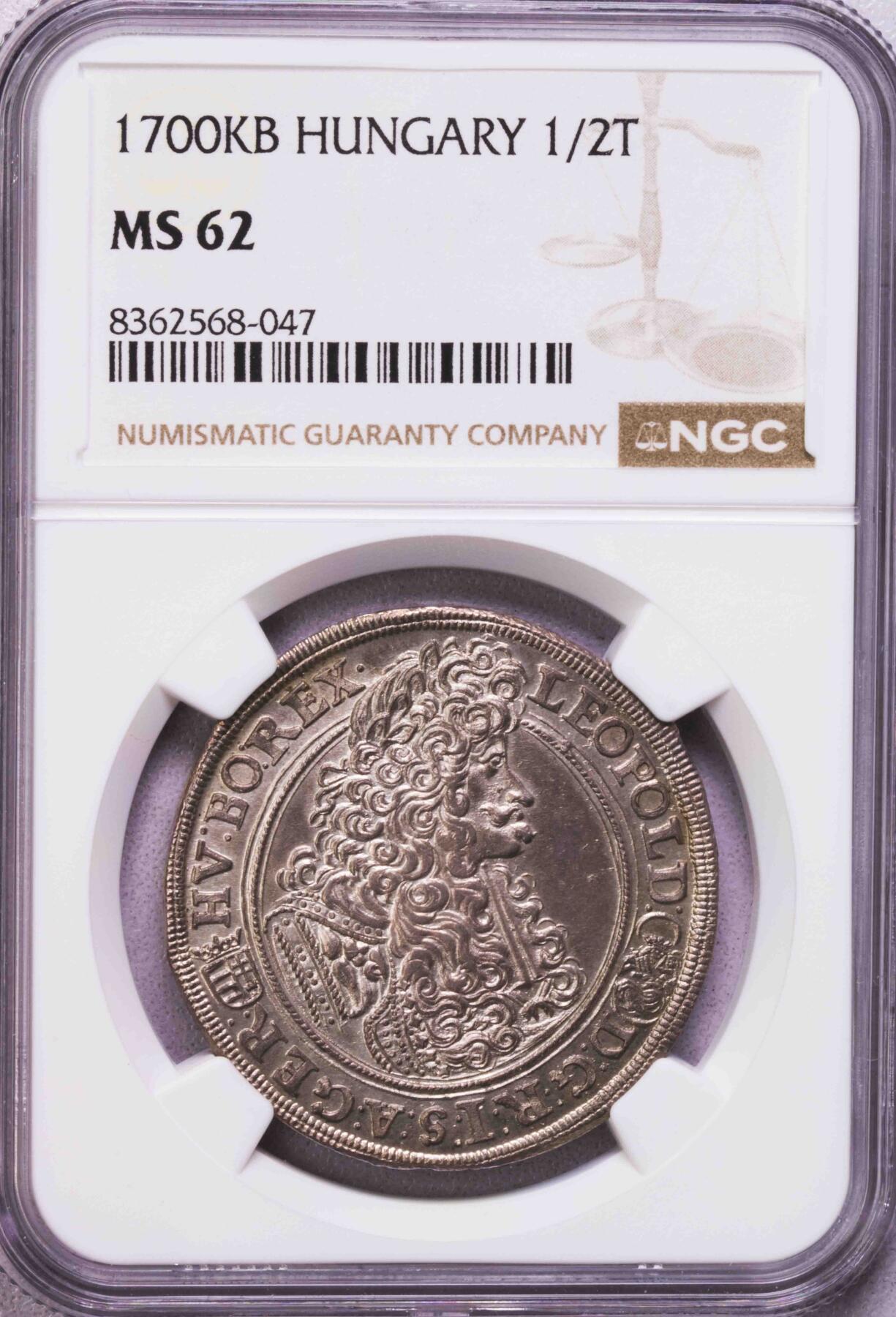 NGC-MS62 1700匈牙利神罗利奥波德大卷毛半泰勒银币