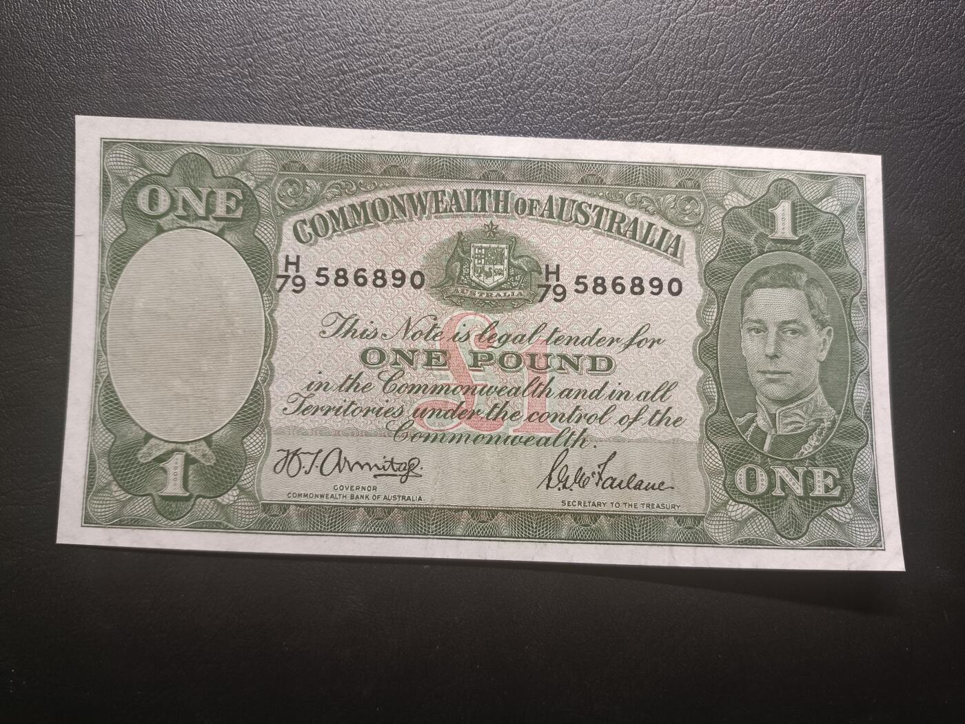 2025七月第三期（总185期） 澳大利亚1942版1镑AUNC，乔治六世国王和牧羊浮雕