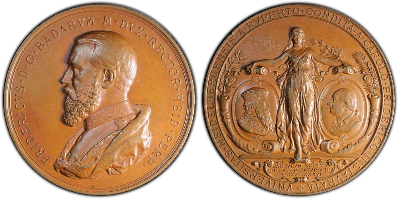 博洋堂德系小专场暨第132期（全场包邮） PCGS SP62 唯一亚军分！德国巴登1886年海德堡大学建校500周年纪念大铜章