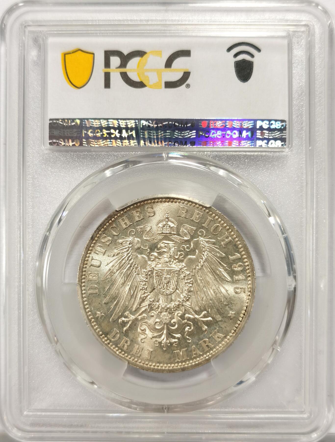 博洋堂德系小专场暨第132期（全场包邮） PCGS MS63 德国布伦瑞克-沃尔芬堡1915年结婚纪念3马克银币，少见的高分品种！