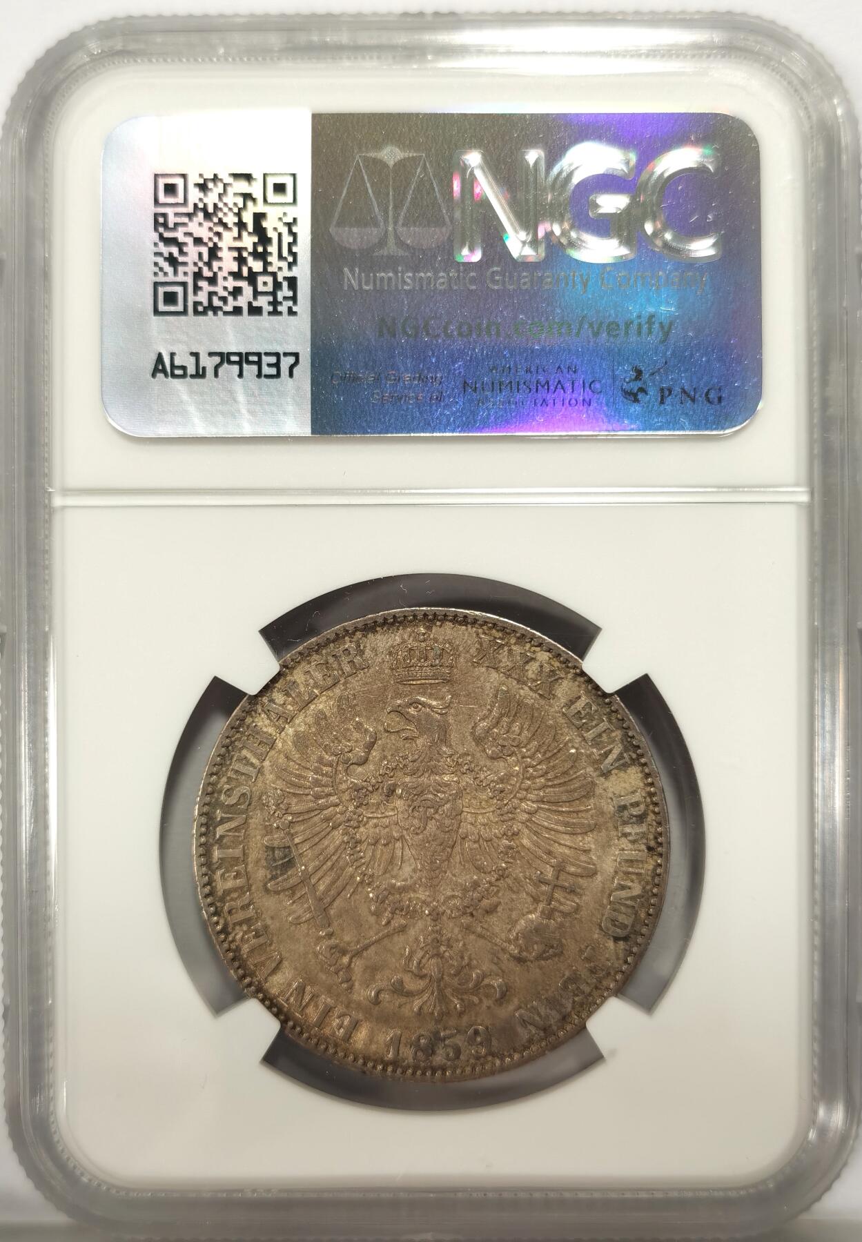 博洋堂德系小专场暨第132期（全场包邮） NGC AU58 德国普鲁士1859年威廉四世洋葱头1泰勒银币，欧洲纸袋包浆