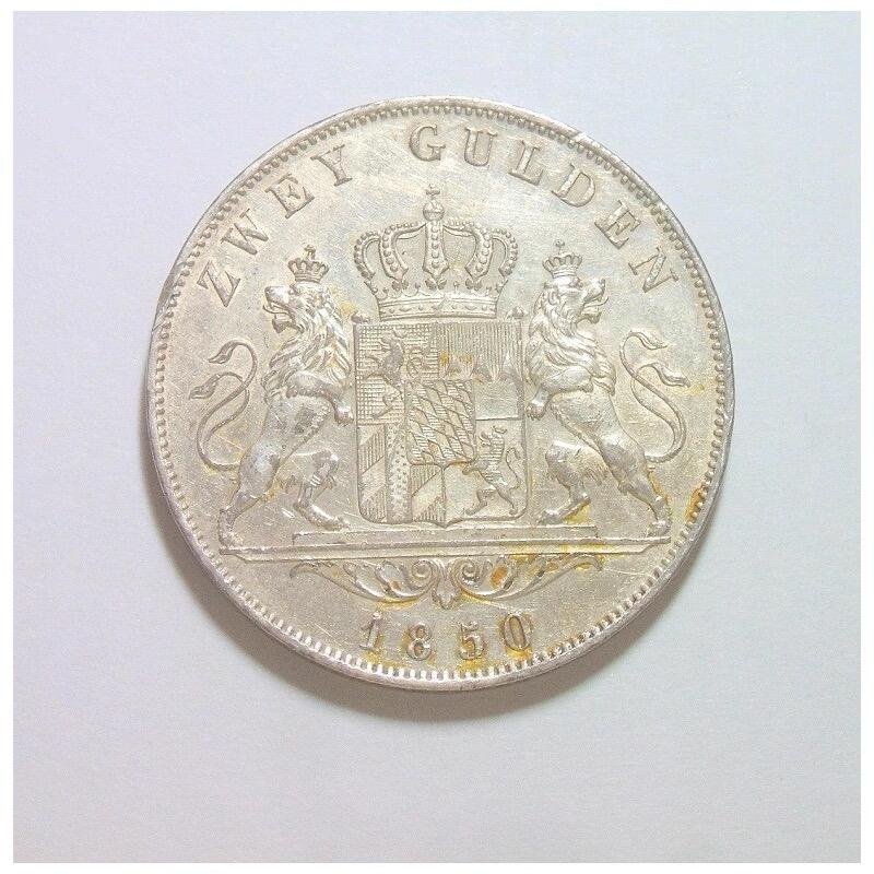 【银】德国巴伐利亚1850年 双狮2盾大银币 初铸爽品