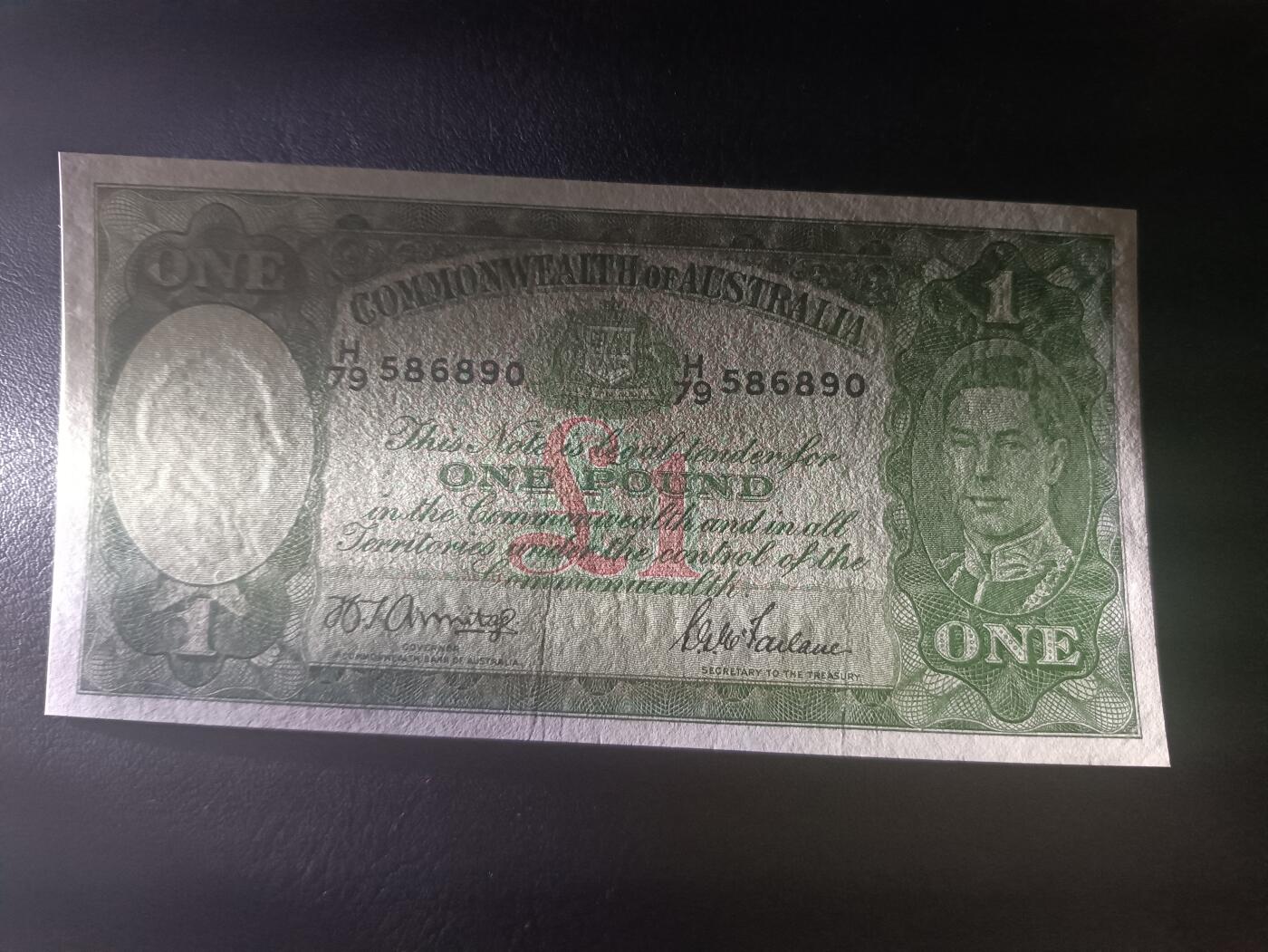 2025七月第三期（总185期） 澳大利亚1942版1镑AUNC，乔治六世国王和牧羊浮雕