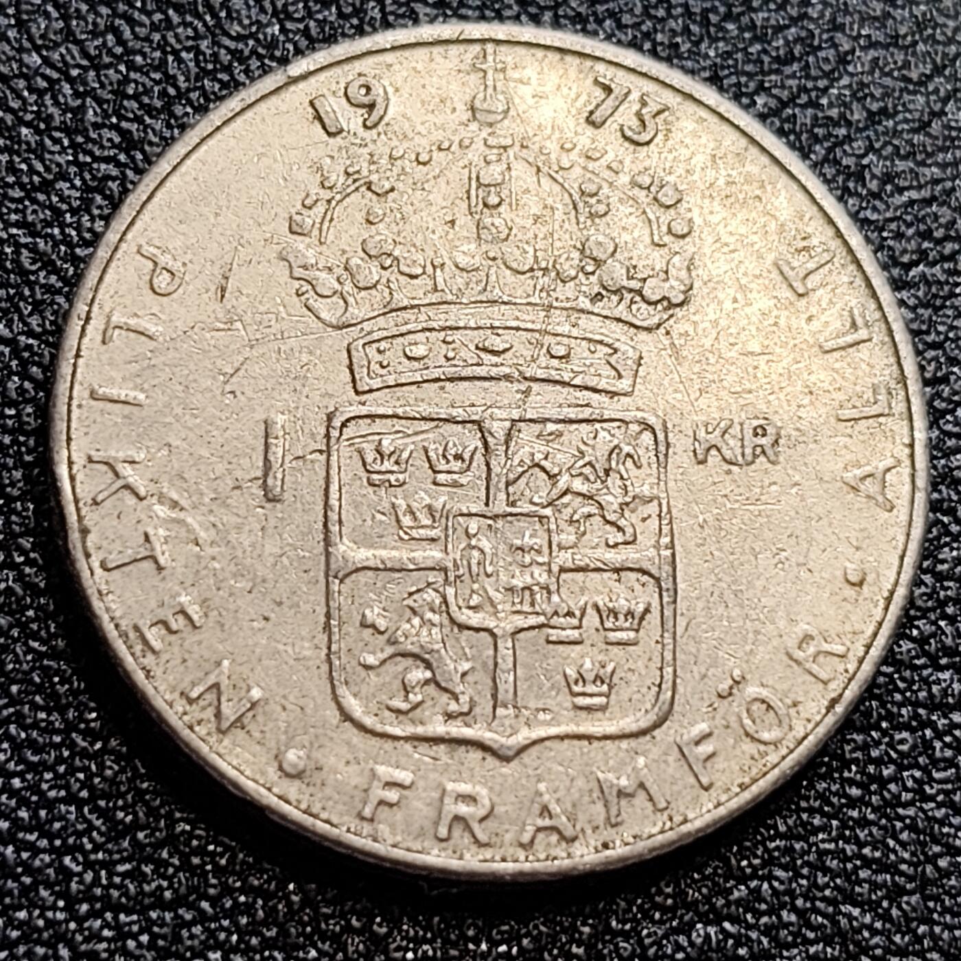 泉币菌-第61场-各国散币场 瑞典  1973年1克朗 古斯塔夫六世国王 25mm 