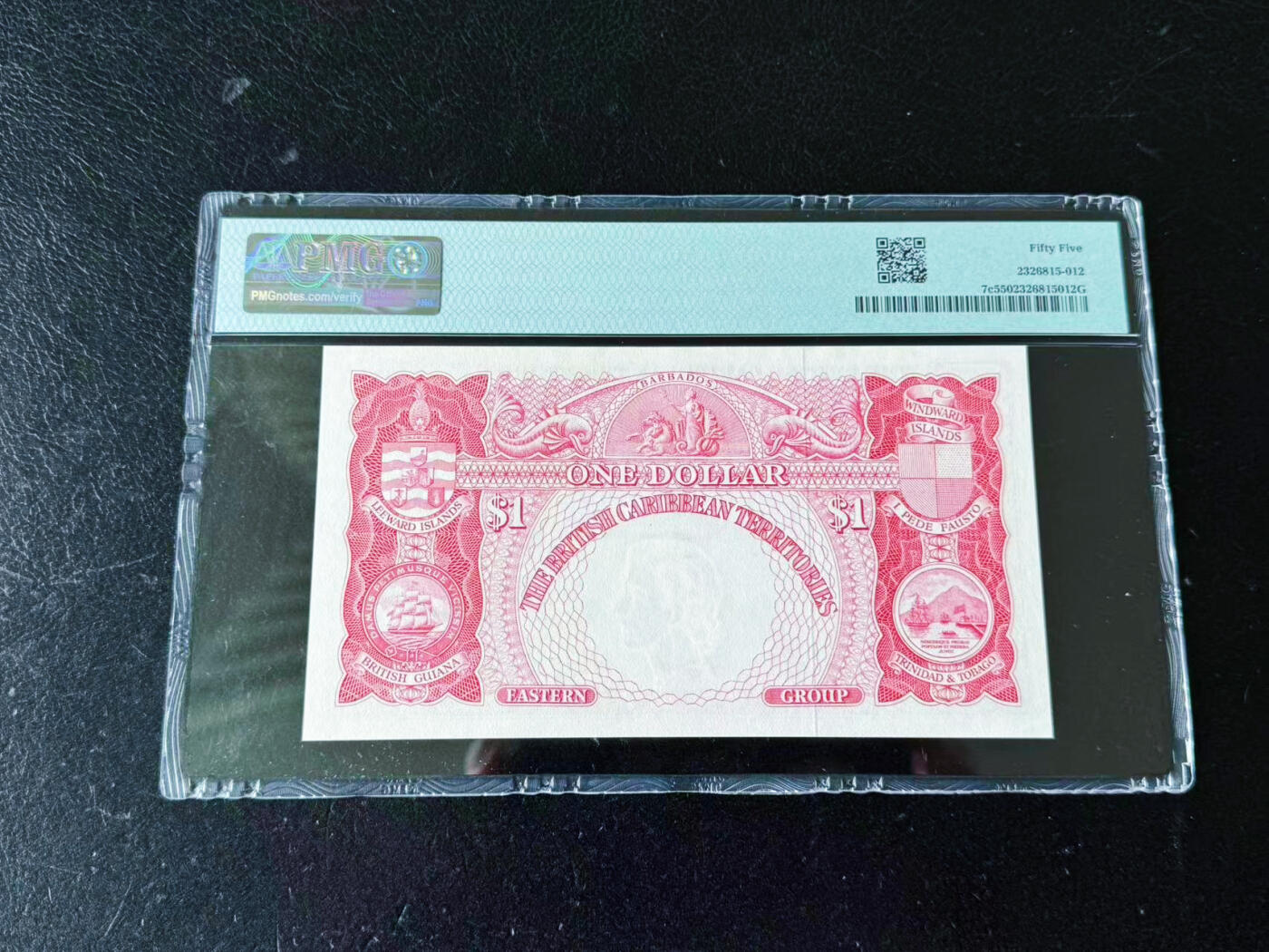【Blue Auction】世界纸币精拍第699期【精】——18级TOP拍卖/信誉/品质/专业/高效💫  英属东加勒比领地 1962年1元 BWC出品 大冠女王 大地图 雕刻精美 PMG55
