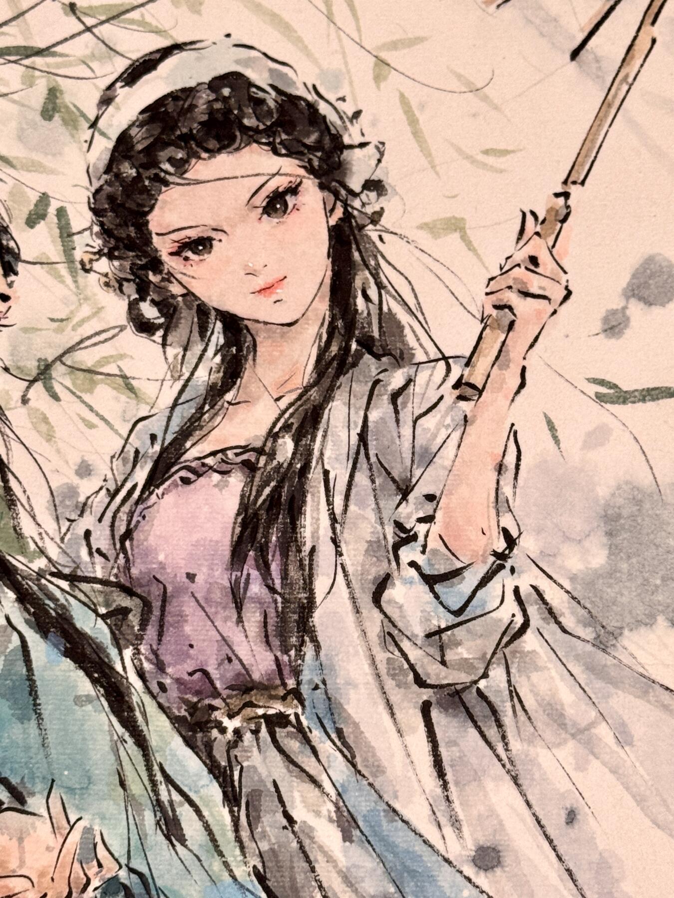 白泽拍卖卡牌手绘专场第21期（七月将残暑未收， 晚凉庭院独登楼） 2025 迟迟手绘画 青白娘子 尺寸：25cm*36cm