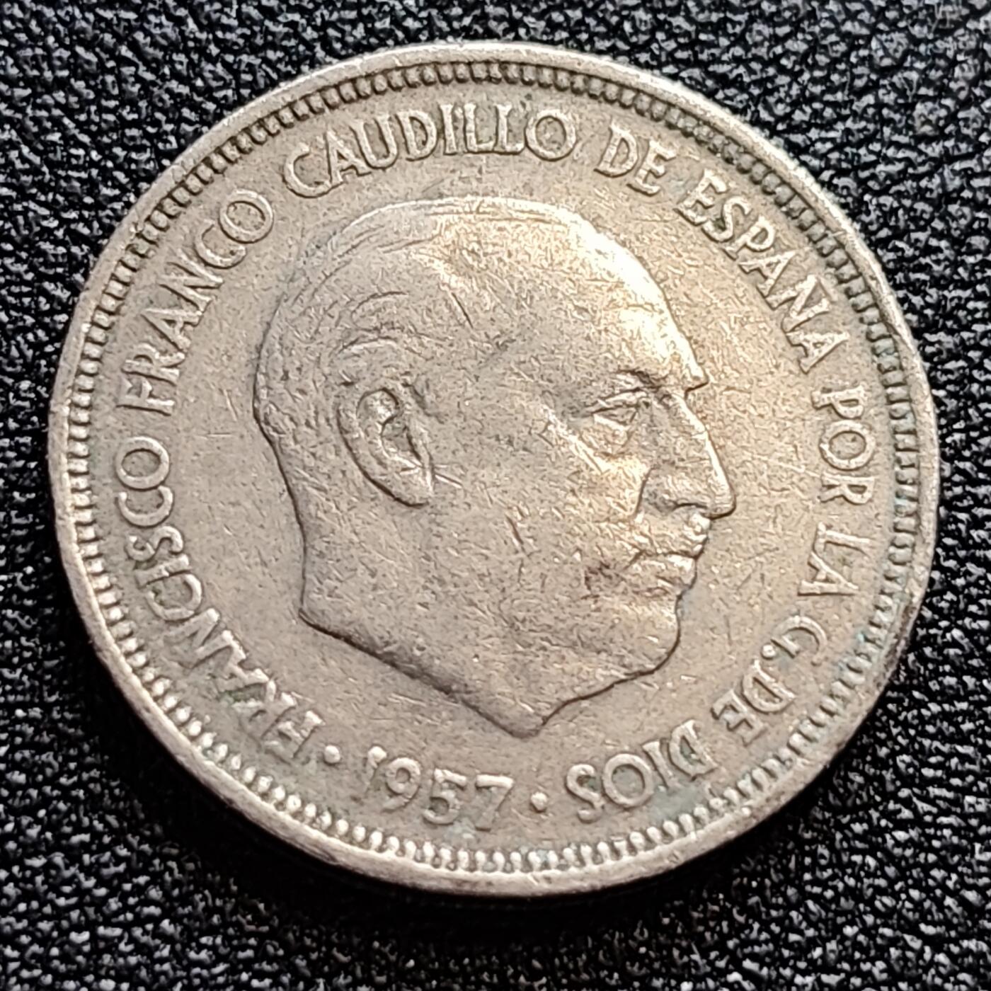 泉币菌-第61场-各国散币场 西班牙1957年5比塞塔 弗朗哥鹰徽23mm
