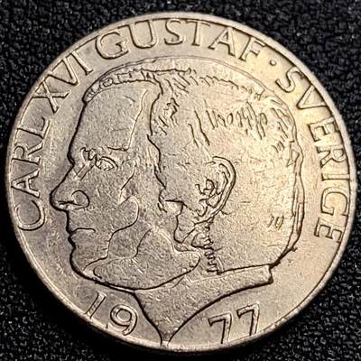 泉币菌-第62场-各国散币场 - 瑞典1977年1克朗铜镍币，卡尔十六世·古斯塔夫，25mm