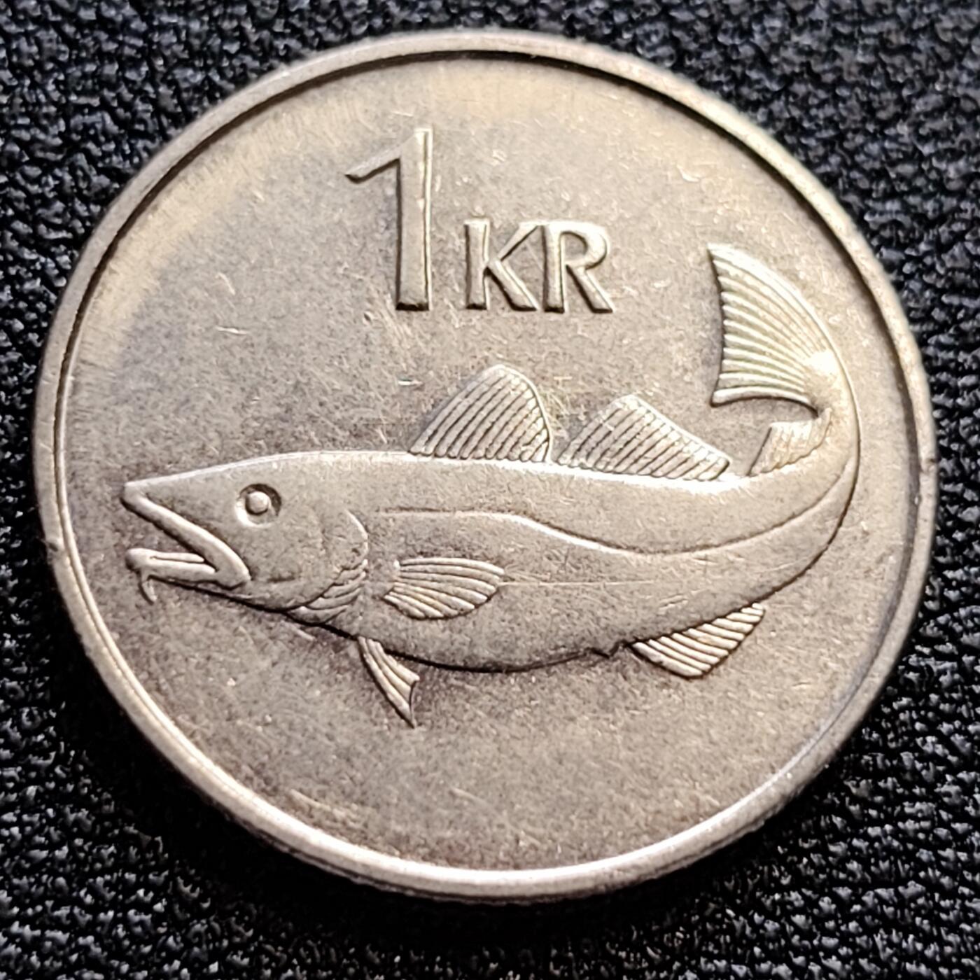 泉币菌-第61场-各国散币场 1989年 冰岛1克朗 大西洋鳕鱼 守护神 21.5mm