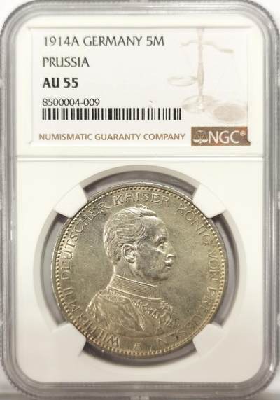 博洋堂德系小专场暨第132期（全场包邮） - NGC AU55 德国普鲁士1914年威廉二世军装5马克银币