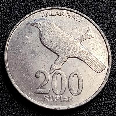 泉币菌-第62场-各国散币场 - 光品 印度尼西亚200卢比铝币 鹰徽 巴厘岛八哥 25mm