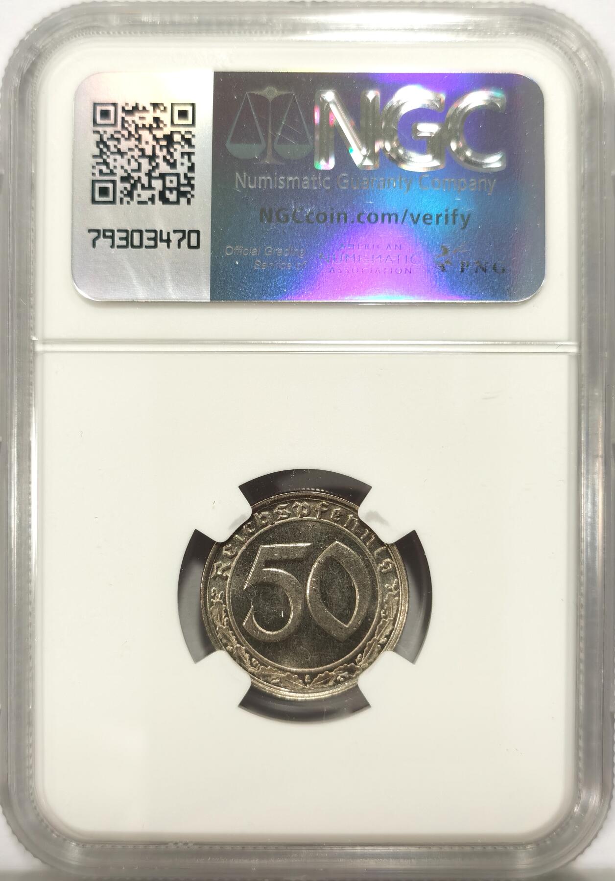 博洋堂德系小专场暨第132期（全场包邮） NGC MS64 德国第三帝国1939年D版50芬尼镍币，传说中的回炉坦克币