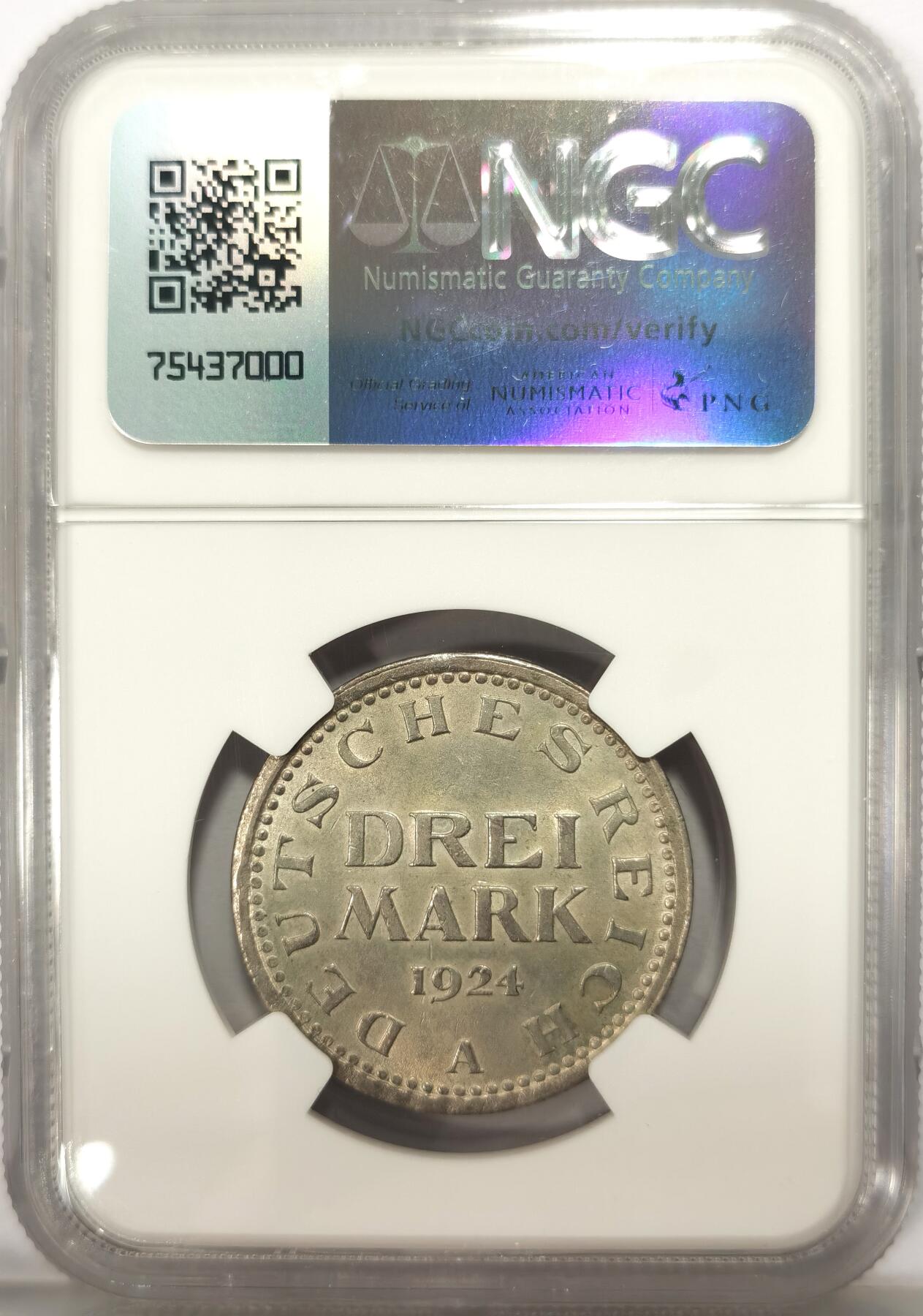 博洋堂德系小专场暨第132期（全场包邮） NGC MS64 德国魏玛共和国1924年3马克银币