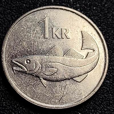 泉币菌-第62场-各国散币场 - 1996年 冰岛1克朗 大西洋鳕鱼 守护神 21.5mm