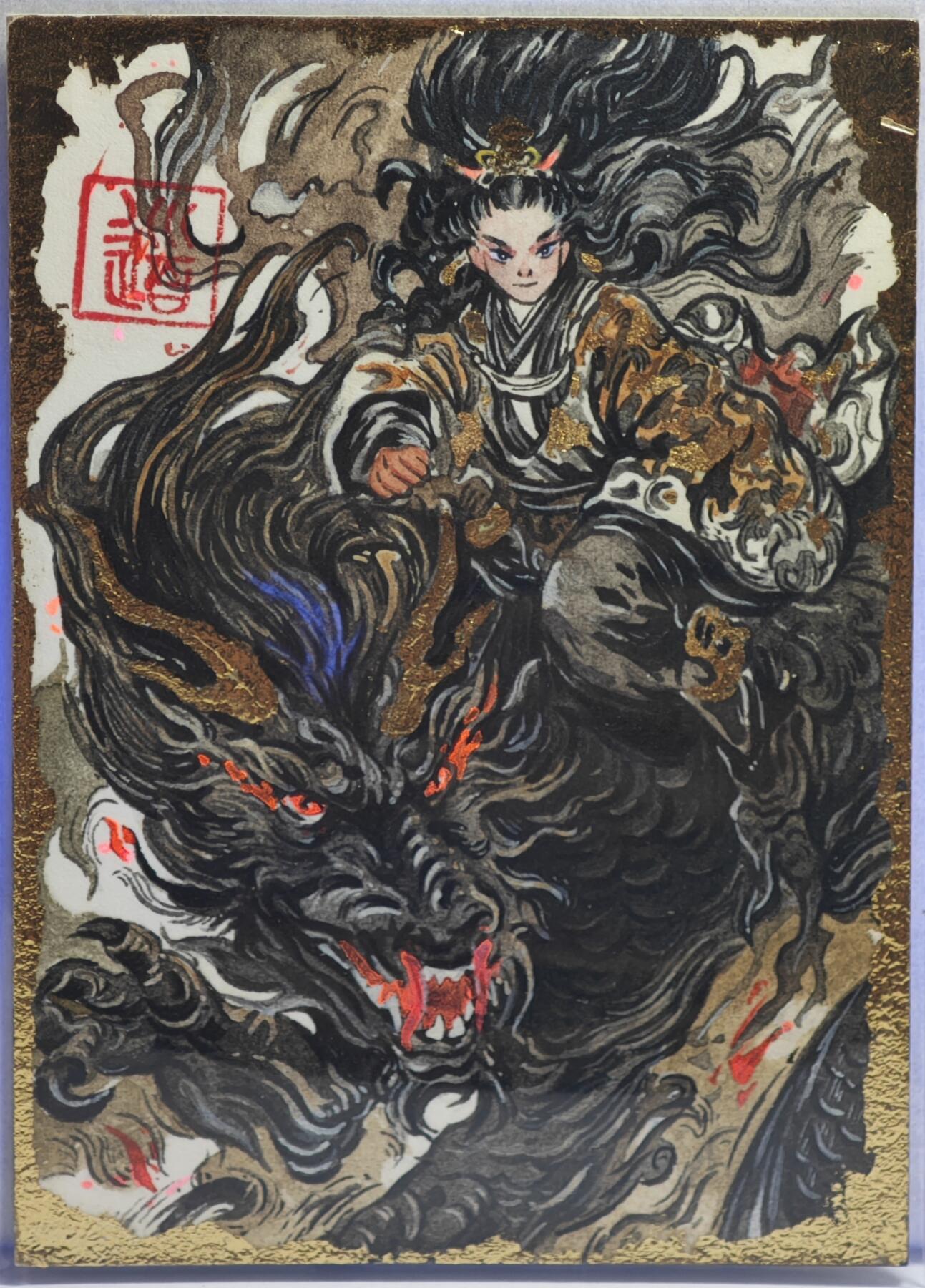 白泽拍卖卡牌手绘专场第21期（七月将残暑未收， 晚凉庭院独登楼） 2024 挽月手绘卡 金牛 阿民亲签
