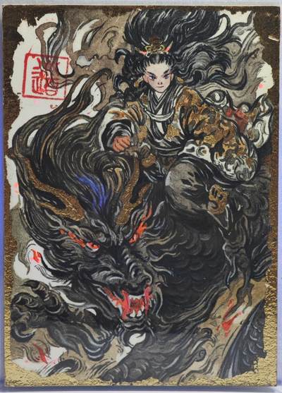 白泽拍卖卡牌手绘专场第21期（七月将残暑未收， 晚凉庭院独登楼） - 2024 挽月手绘卡 金牛 阿民亲签
