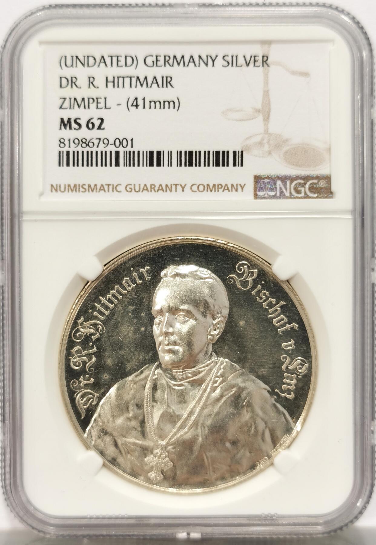 博洋堂德系小专场暨第132期（全场包邮） NGC MS62 德国林茨主教纪念大银章，41mm超大规格，背面林茨大教堂超高浮雕，精美无比！