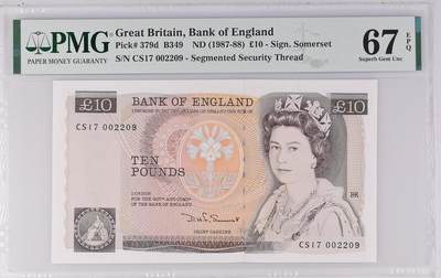 2025七月第三期（总185期） - 英格兰D序列10镑Somerset签名PMG67epq，亚军分仅一张更高，青年女王和南丁格尔