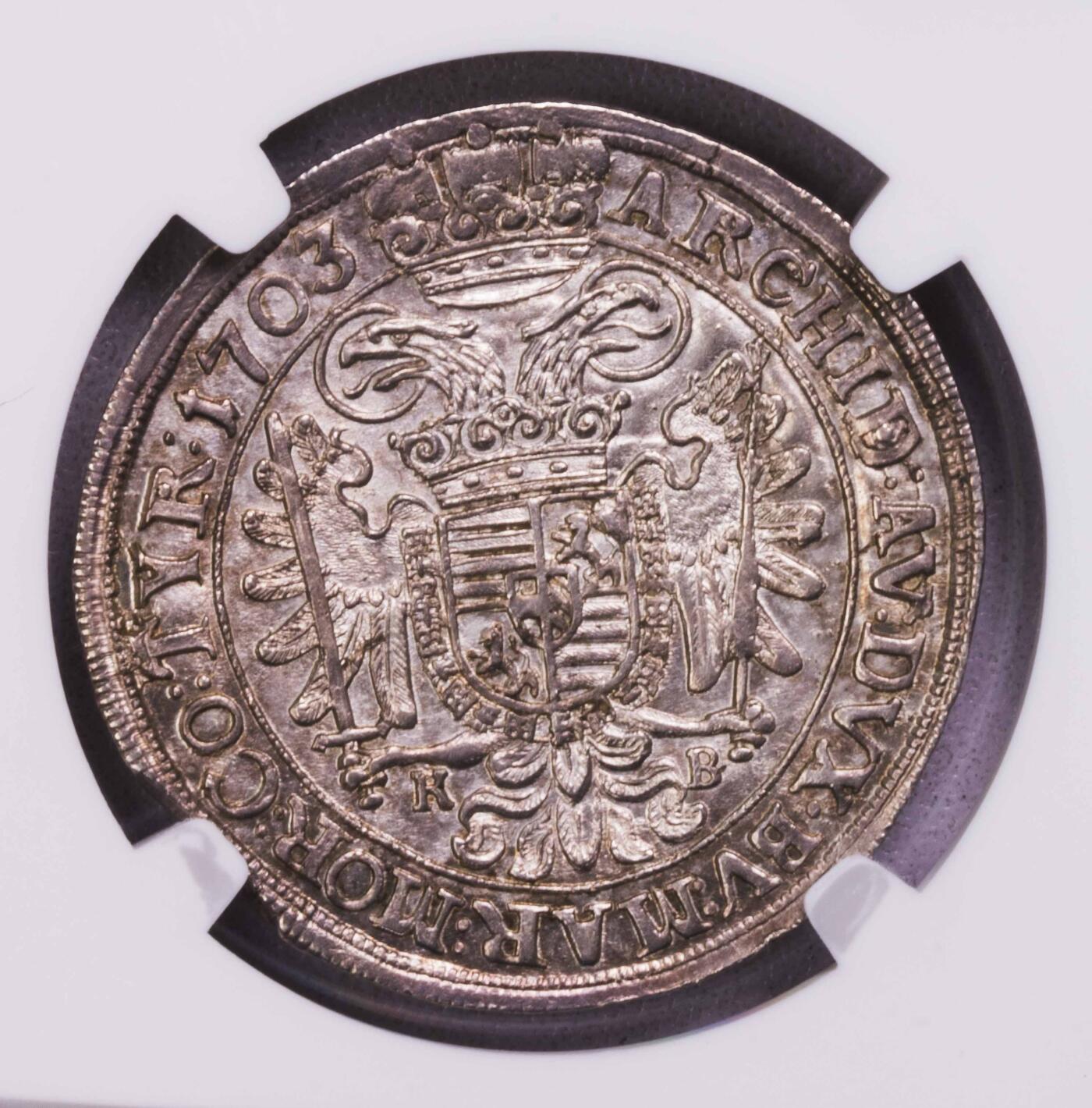 NGC-MS62 1703/2匈牙利神罗利奥波德大卷毛半泰勒银币
