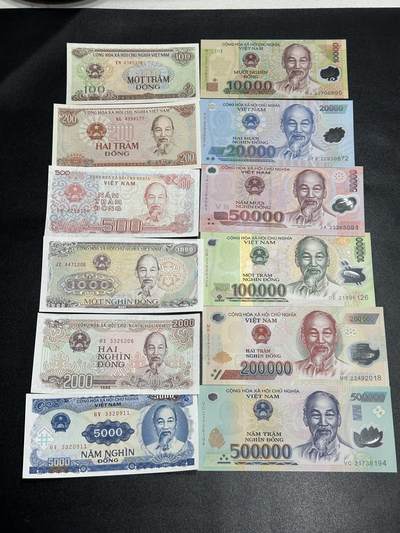 《外钞收藏家》第五百五十期（本期精选优质评级和丰富的裸币套币）（长期征集拍品、欢迎藏友们联系送拍合作） - 越南200-50万盾 12张一起 全新UNC