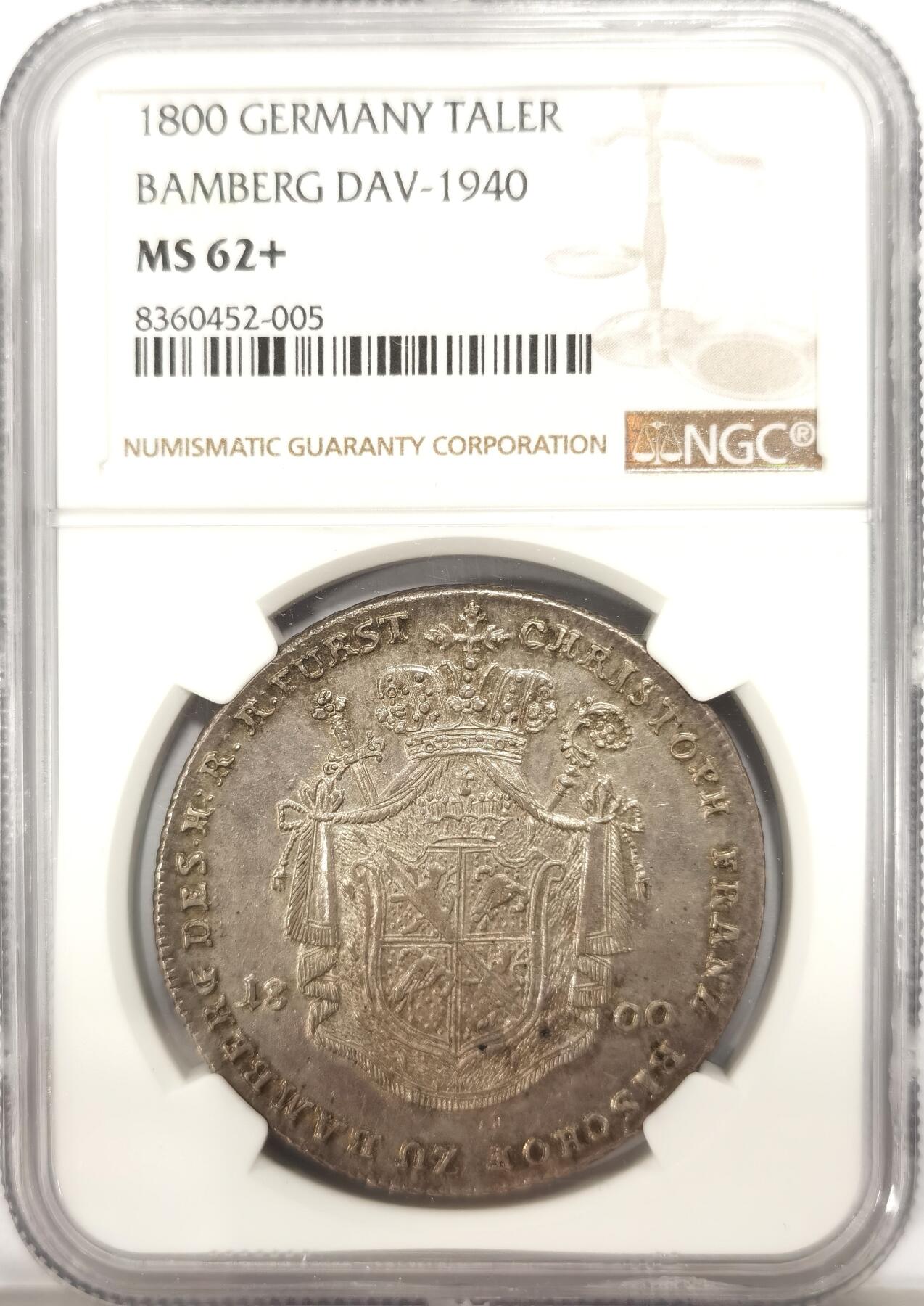 博洋堂德系小专场暨第132期（全场包邮） NGC MS62+ 德国班贝格1800年城市景观1泰勒大银币